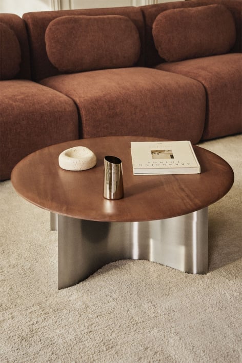 Runder Couchtisch Ø80 cm aus Mangoholz und Edelstahl Marvion