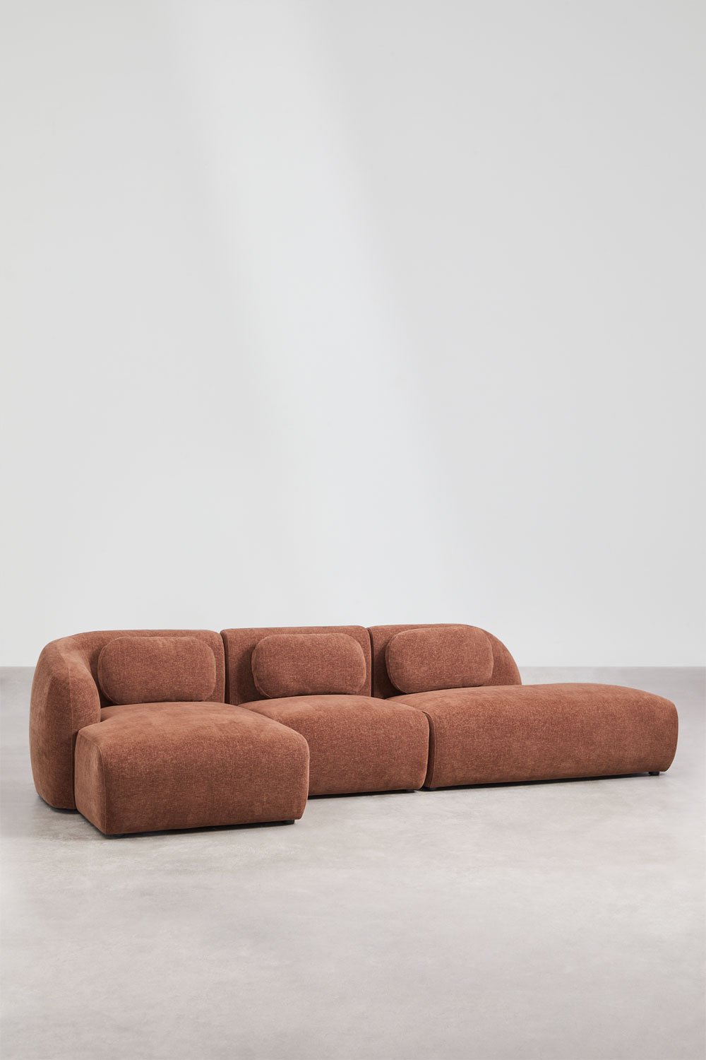 Modulares Ecksofa links 3-teilig mit Recamiere rechts aus Chenille Coquette, Galeriebild 3