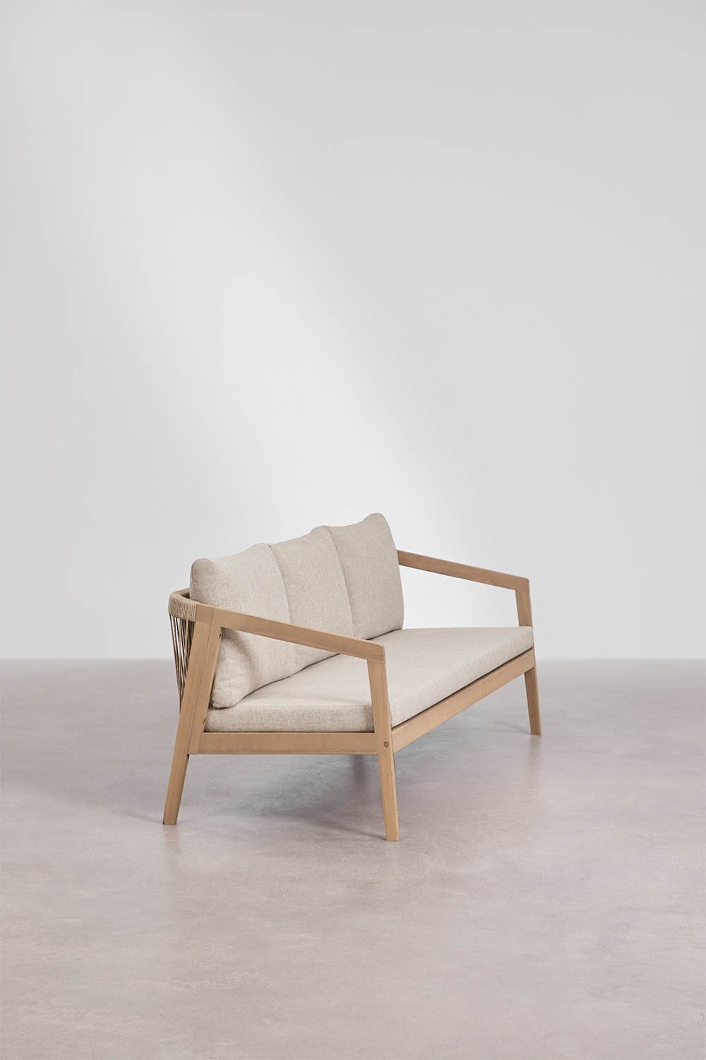 3-Sitzer-Sofa aus Akazienholz und geflochtenem Kaela-Seil, Galeriebild 3