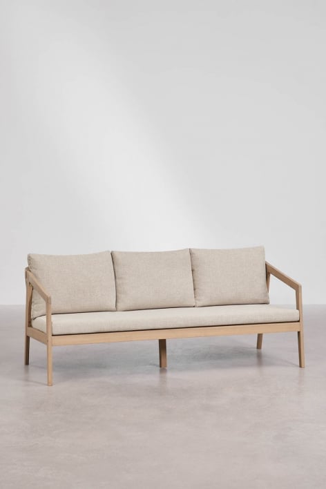 3-Sitzer-Sofa aus Akazienholz und geflochtenem Kaela-Seil - Stofffarbe Sandbraun