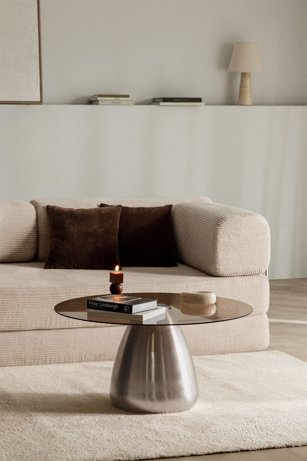 Runder Couchtisch Ø80 cm aus gehärtetem Glas Mariana, Galeriebild 1