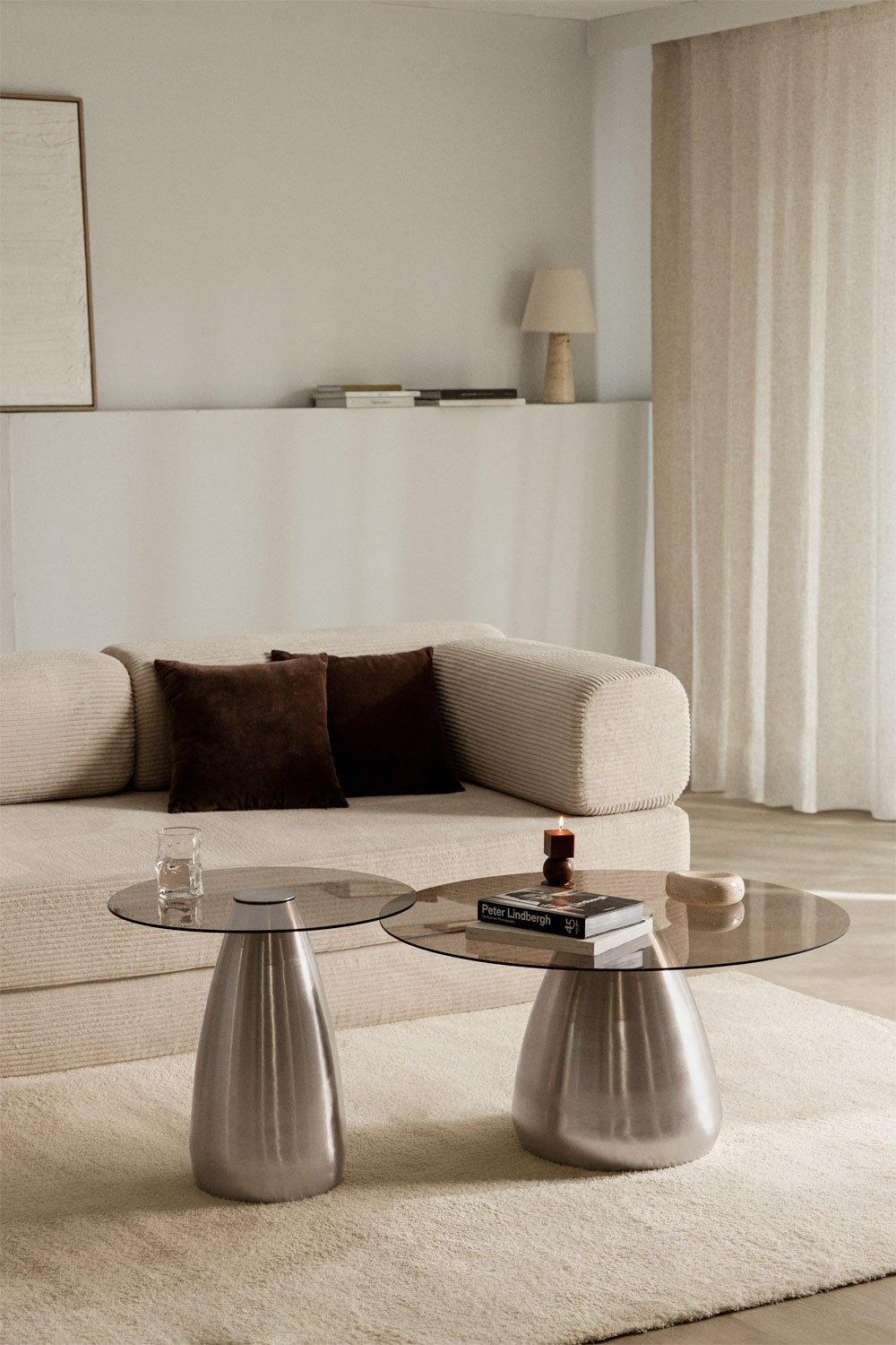 Set aus 2 runden Couchtischen aus gehärtetem Glas Mariana, Galeriebild 1