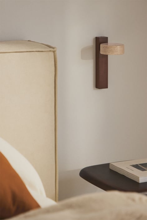 LED-Wandlampe mit richtbarem Licht aus Holz und Travertin Davise