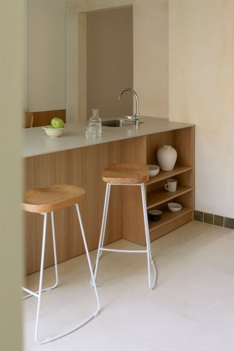 Barhocker 75 cm aus weißem Stahl und Ulmenholz Neicol - Weiss