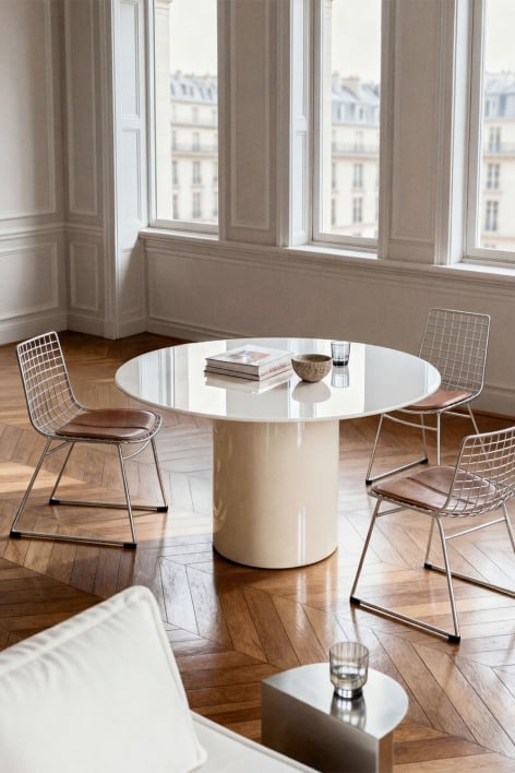 Runder Esstisch Ø120 cm aus gehärtetem Glas und MDF Asgri - Beige Tapioca