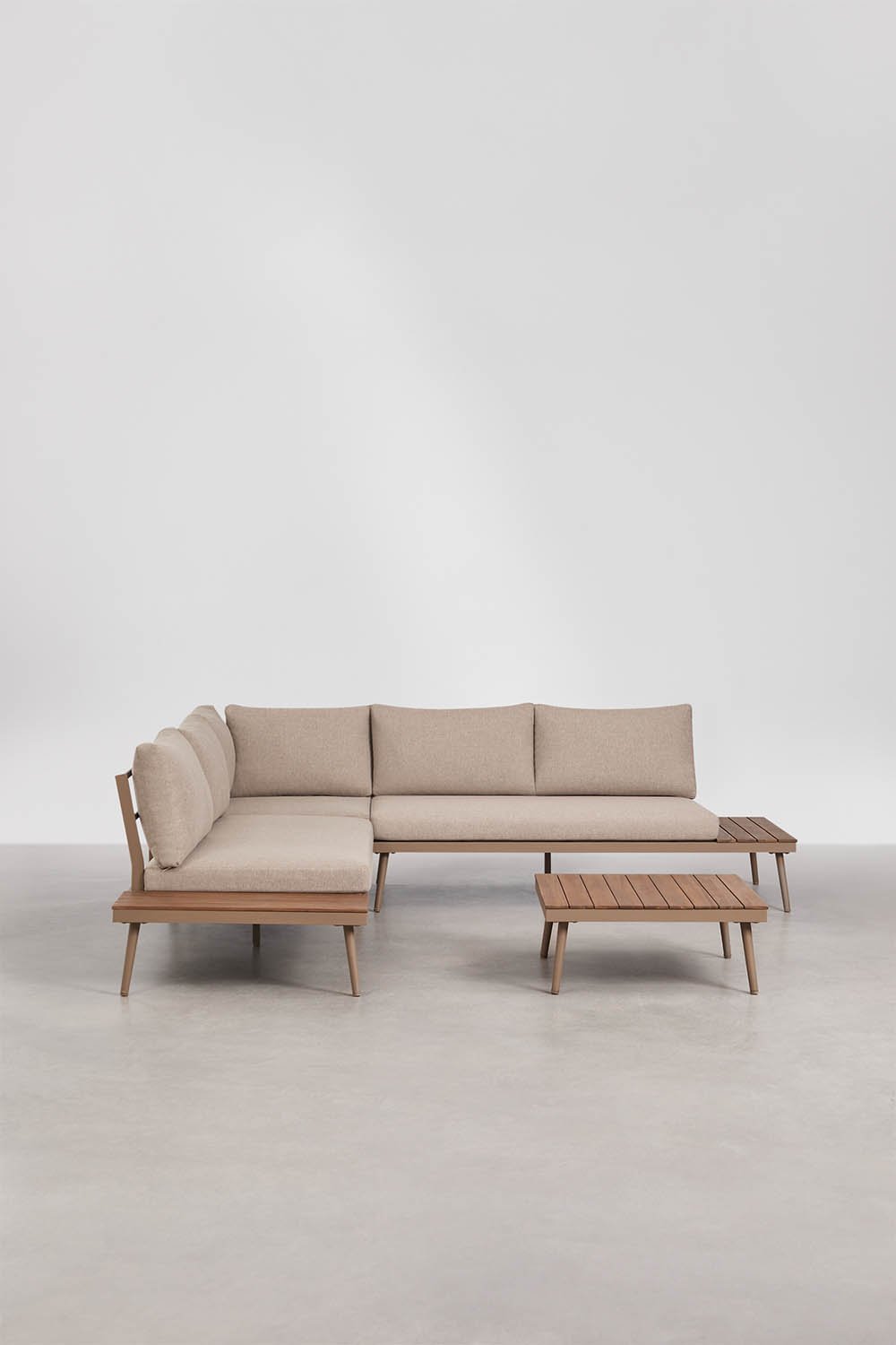 Gartenset mit 5-Sitzer-Ecksofa und Couchtisch aus Aluminium und Akazienholz Kalen, Galeriebild 3