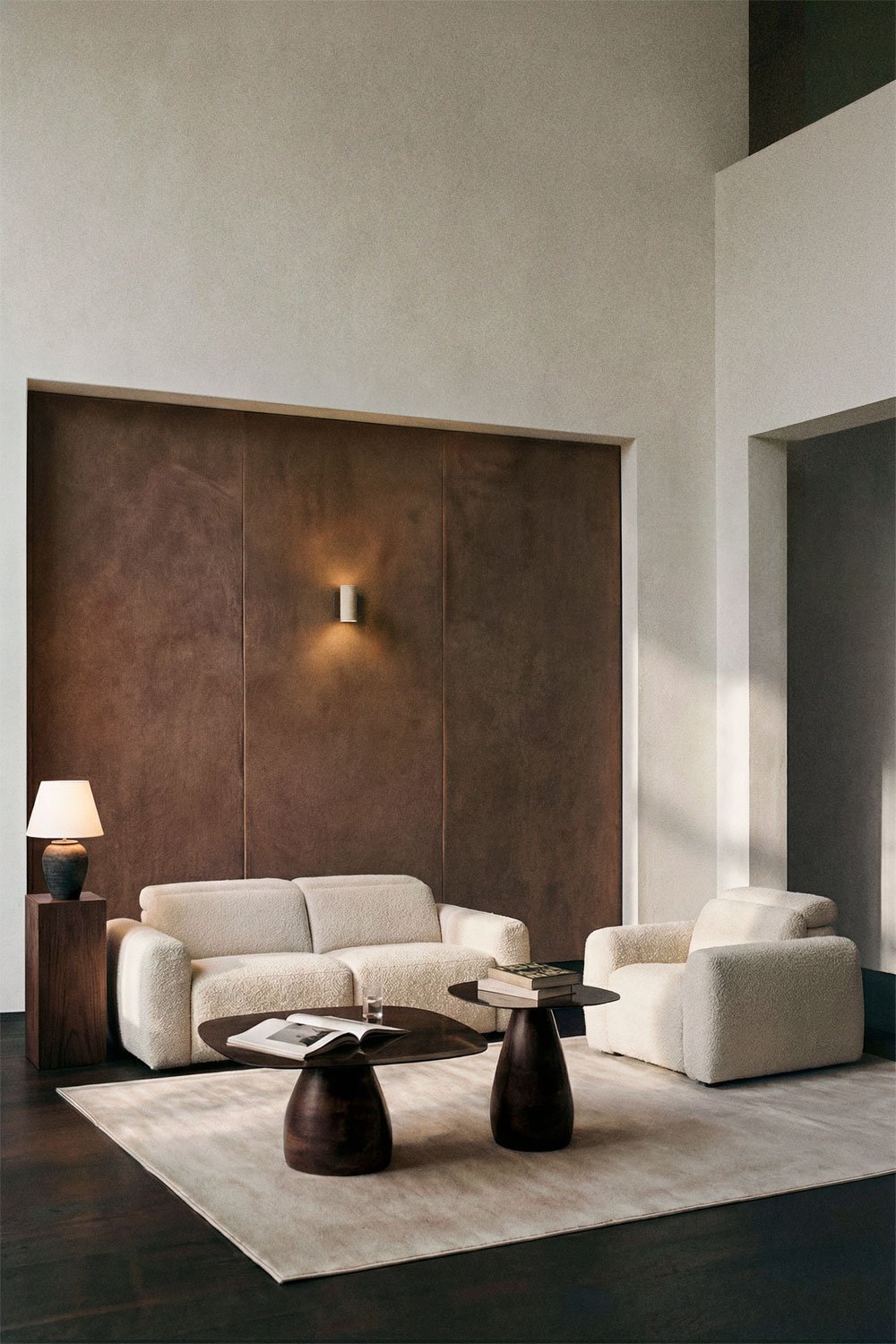 Wohnzimmer-Set mit 2-Sitzer-Elektro-Sofa mit Relaxfunktion und Sessel aus Chenille Sirex, Galeriebild 1