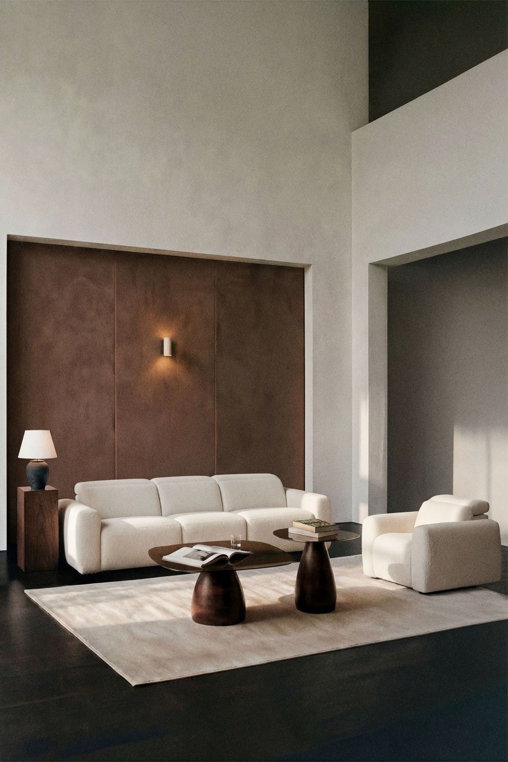 Wohnzimmer-Set mit 3-Sitzer-Elektro-Sofa mit Relaxfunktion und Sessel aus Chenille Sirex, Galeriebild 1