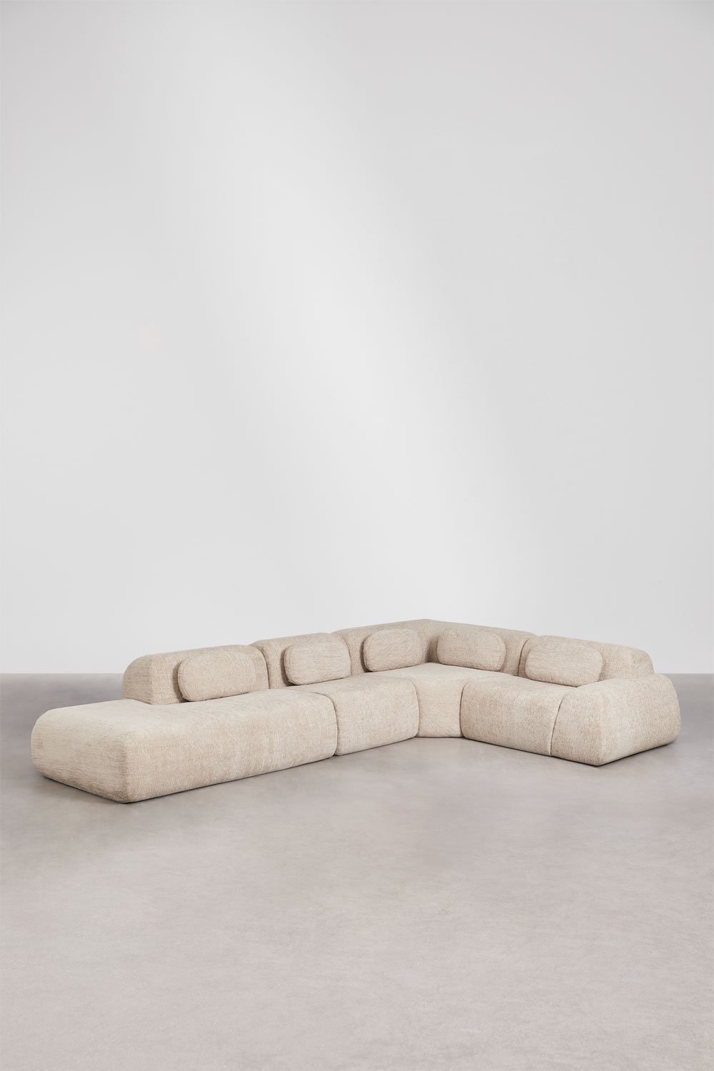 Modulares Ecksofa aus 4 Teilen mit linkem Chaiselongue aus Vakuum verpacktem Chenille Mérida, Galeriebild 3
