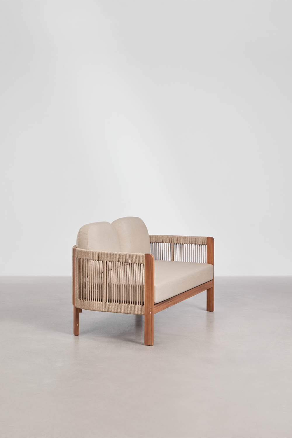 Serel 2-Sitzer-Gartensofa aus Akazienholz und geflochtenem Seil, Galeriebild 3