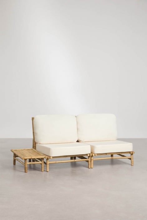 Gartenset mit 2-teiliger modularer Sofa und rechteckigem Beistelltisch 75x40 cm aus Bambus Isendra