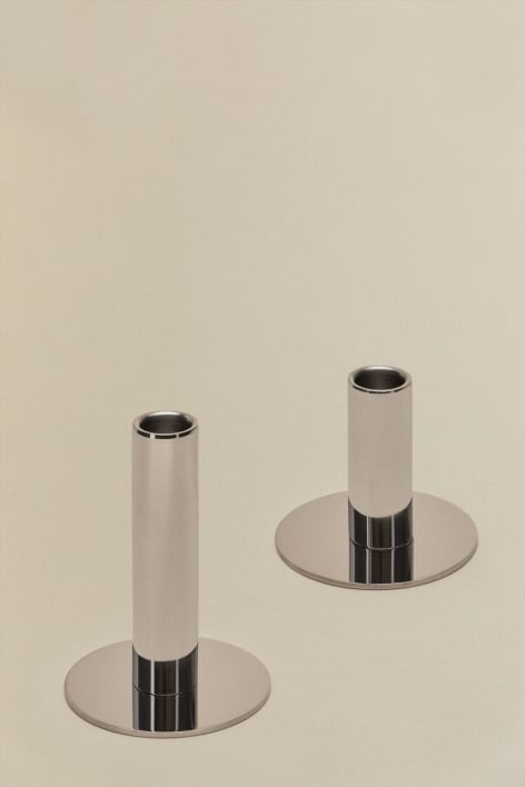 Set aus 2 Kerzenhaltern aus Edelstahl Tyva