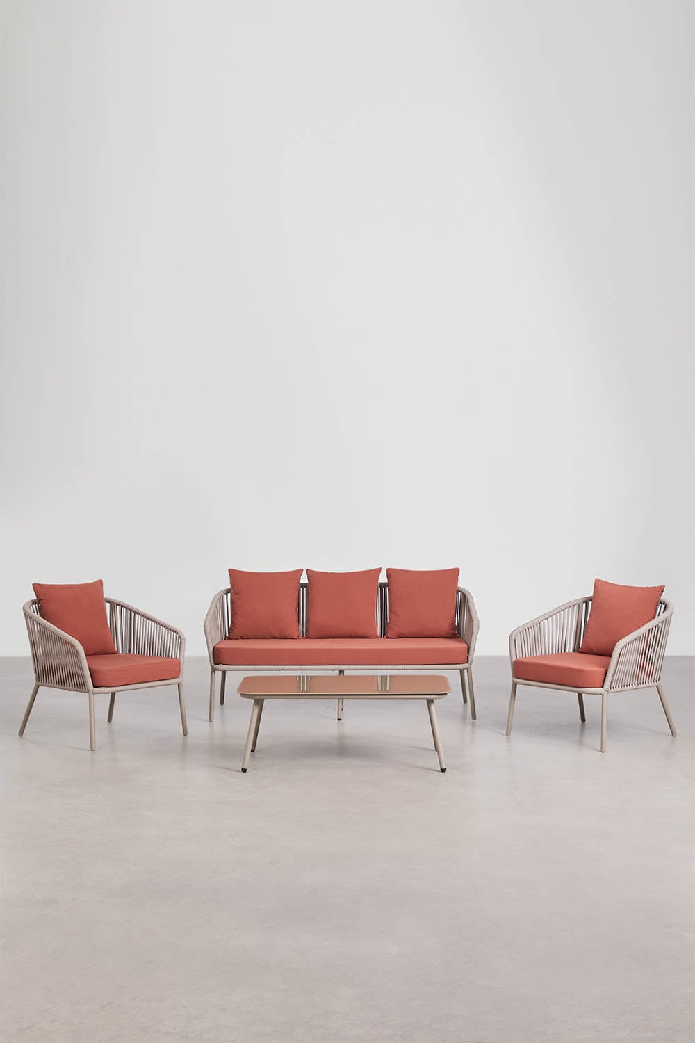 Gartenset mit 2-Sitzer-Sofa, 2 Sesseln aus geflochtener Schnur und Couchtisch Arhiza, Galeriebild 1