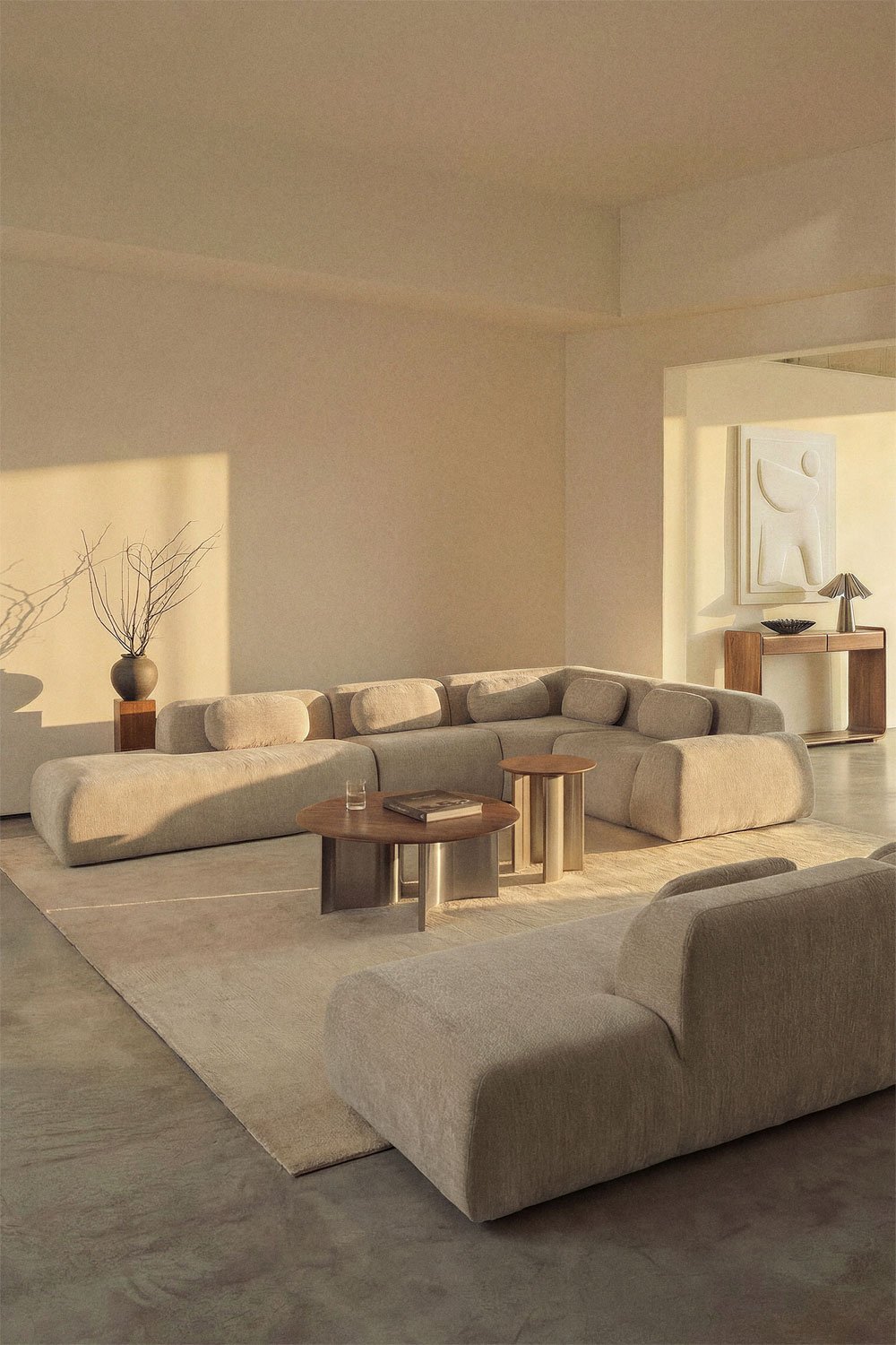 Modulares Ecksofa aus 4 Teilen mit linkem Chaiselongue aus Vakuum verpacktem Chenille Mérida, Galeriebild 1