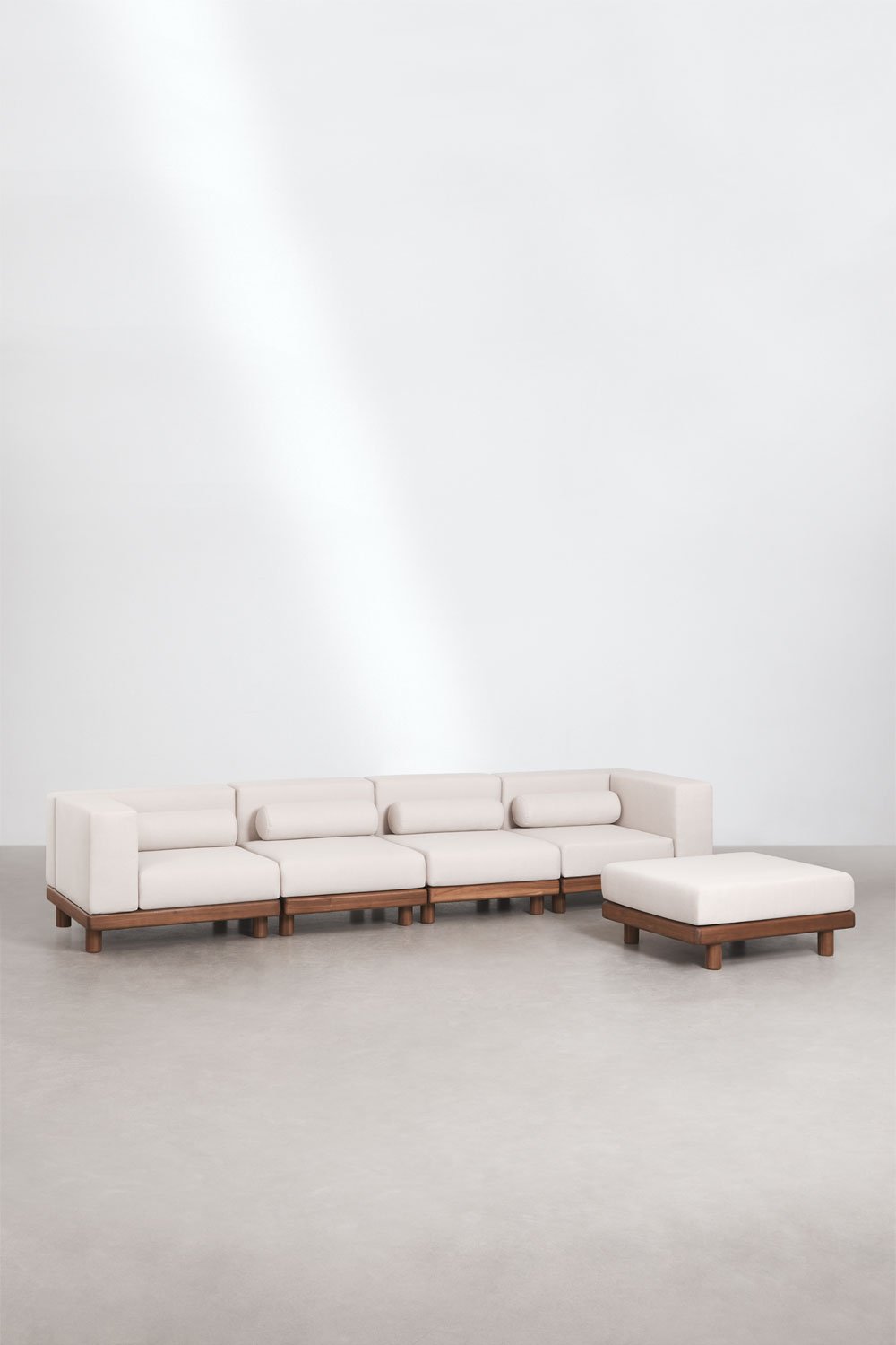 Modulares 4-teiliges Gartensofa mit 2 Eckmodulen und Hocker aus Akazie Edrien, Galeriebild 1