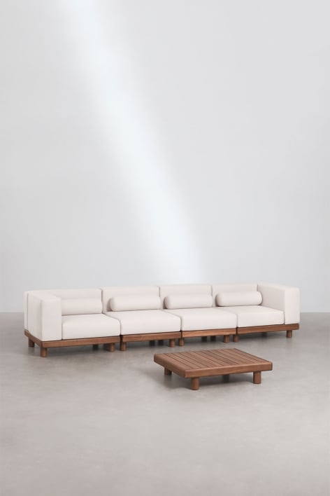 Gartenset mit 4-teiliger modularer Sofagarnitur, bestehend aus 2 Eckmodulen und einem Couchtisch aus Akazienholz Edrien