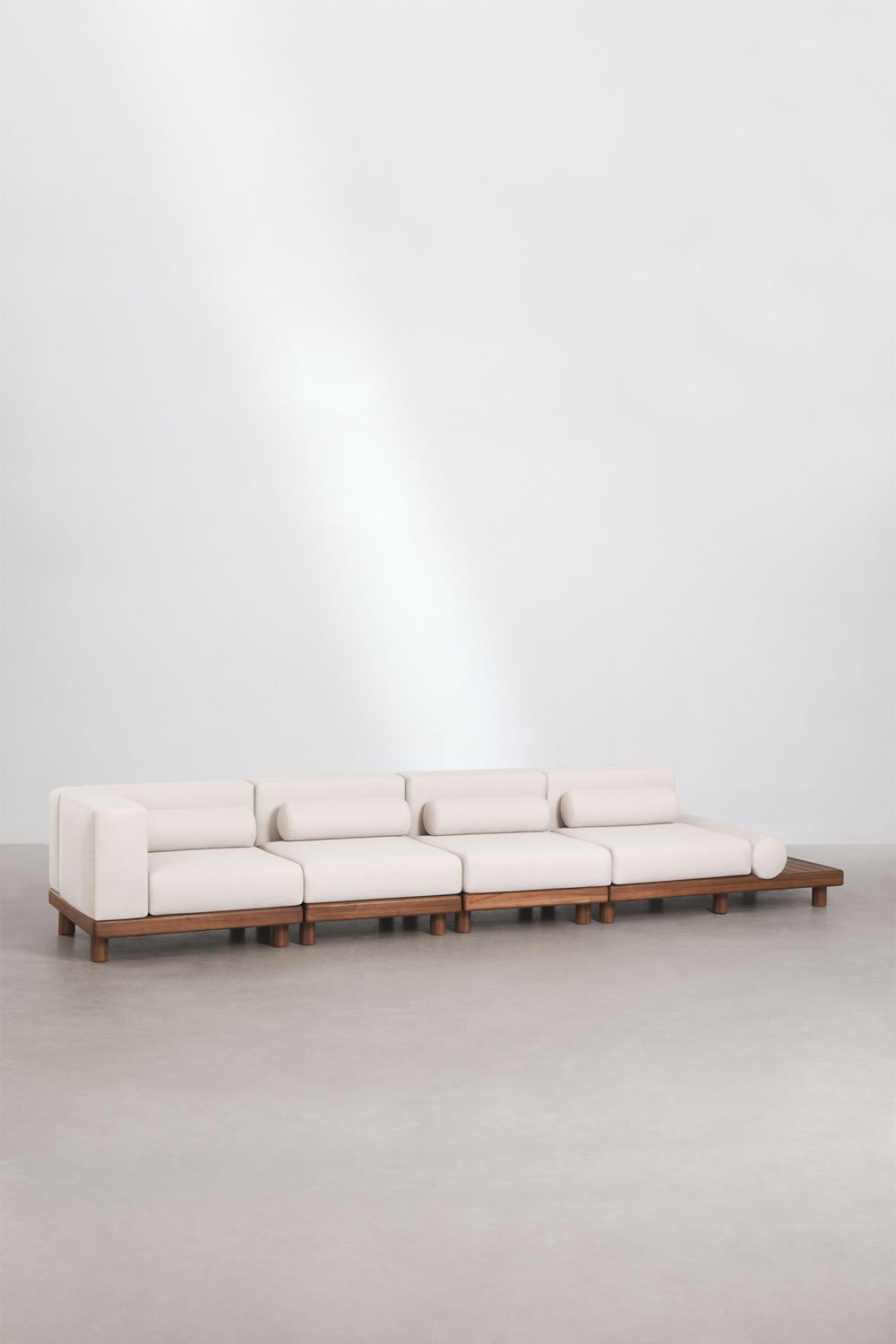 4-teiliges modulares Gartensofa mit Eckmodul und seitlichem Beistelltisch aus Akazie Edrien, Galeriebild 1