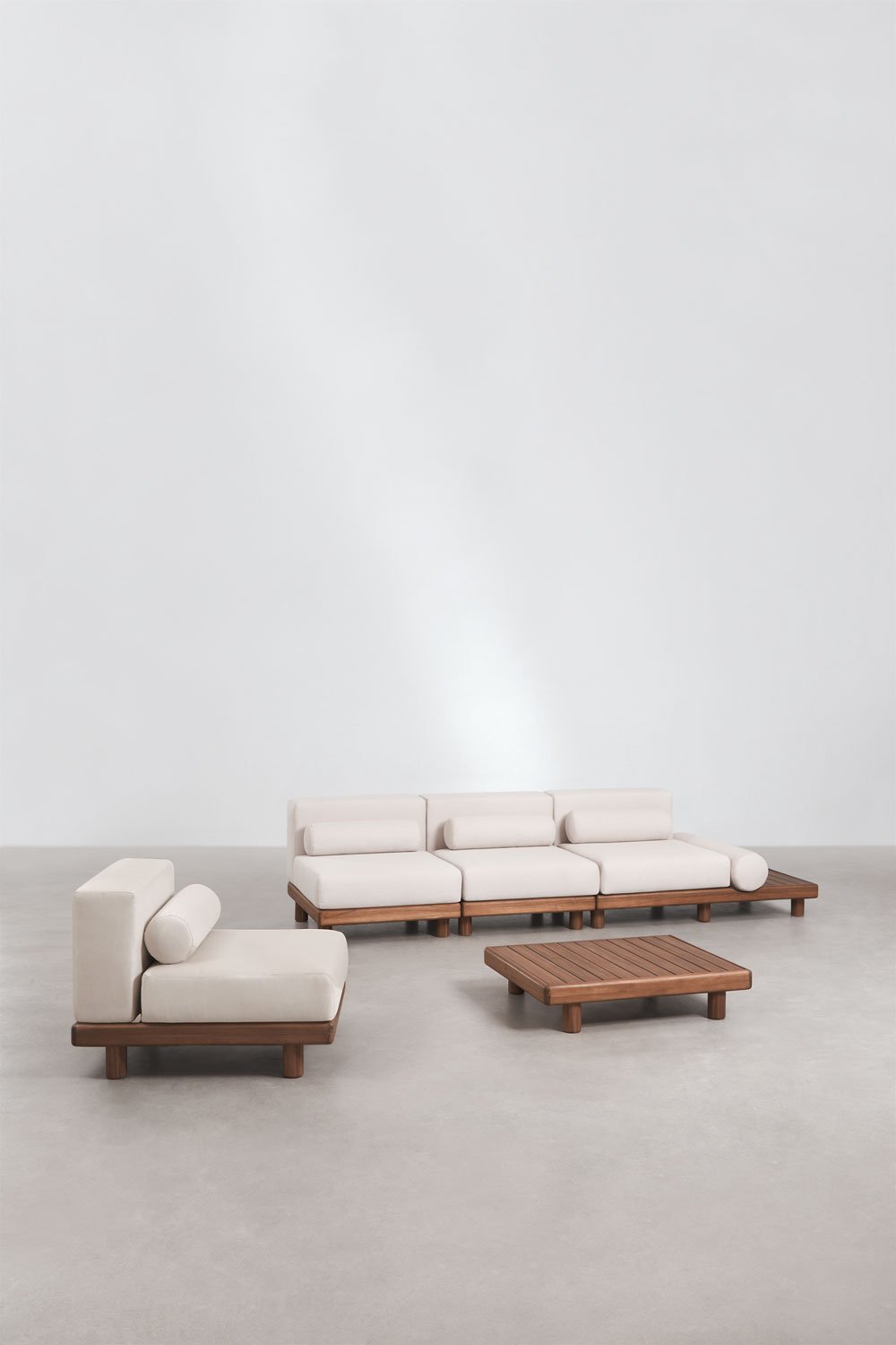 Garten-Set mit 3-teiliger modularer Sofa, Beistelltisch, Sessel und Couchtisch aus Akazie Edrien, Galeriebild 1