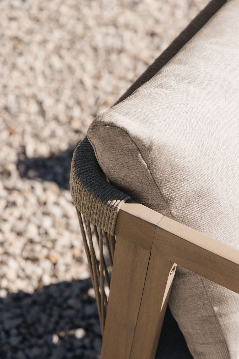 3-Sitzer Garten-Sofa aus Akazienholz und geflochtener Kaela-Schnur, Galeriebild 2