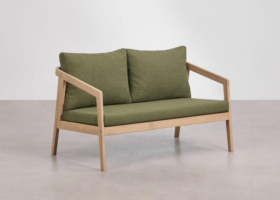 2-Sitzer-Sofa aus Akazienholz Kaela - Bouclé Grün Salbei