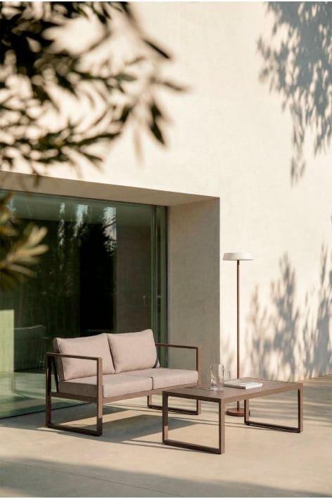 2-Sitzer Garten-Sofa-Set mit Aluminium-Couchtisch 110x55cm Lipov