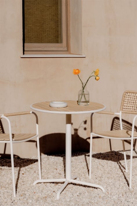 Runder Gartentisch Ø65 cm aus Stahl und Akazienholz Tilda