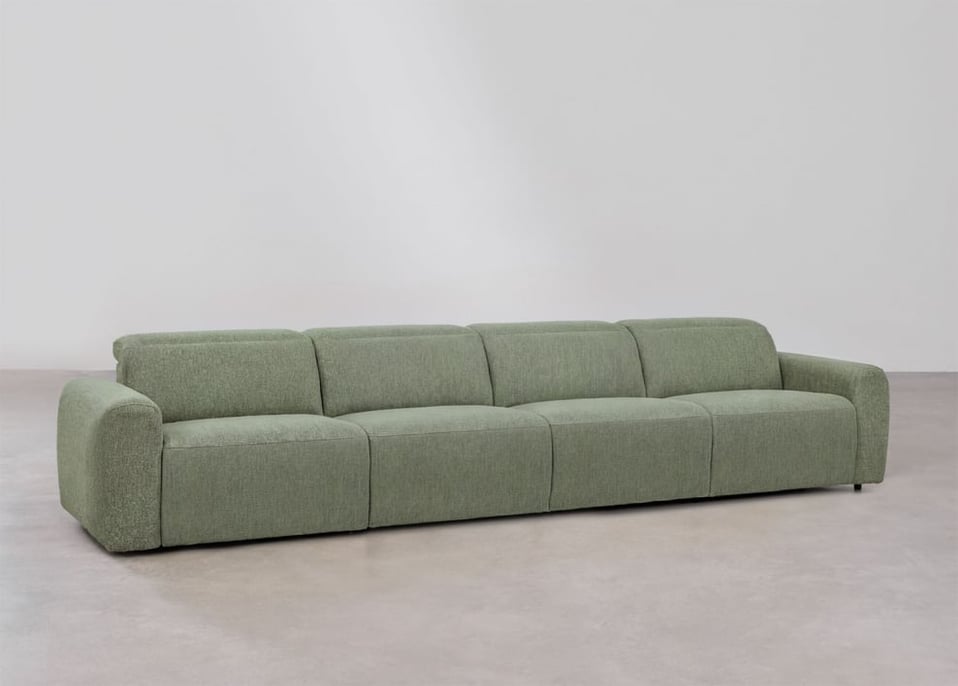 Elektrisches und verstellbares 5-Sitzer-Sofa Peggy - Bouclé Grün Salbei