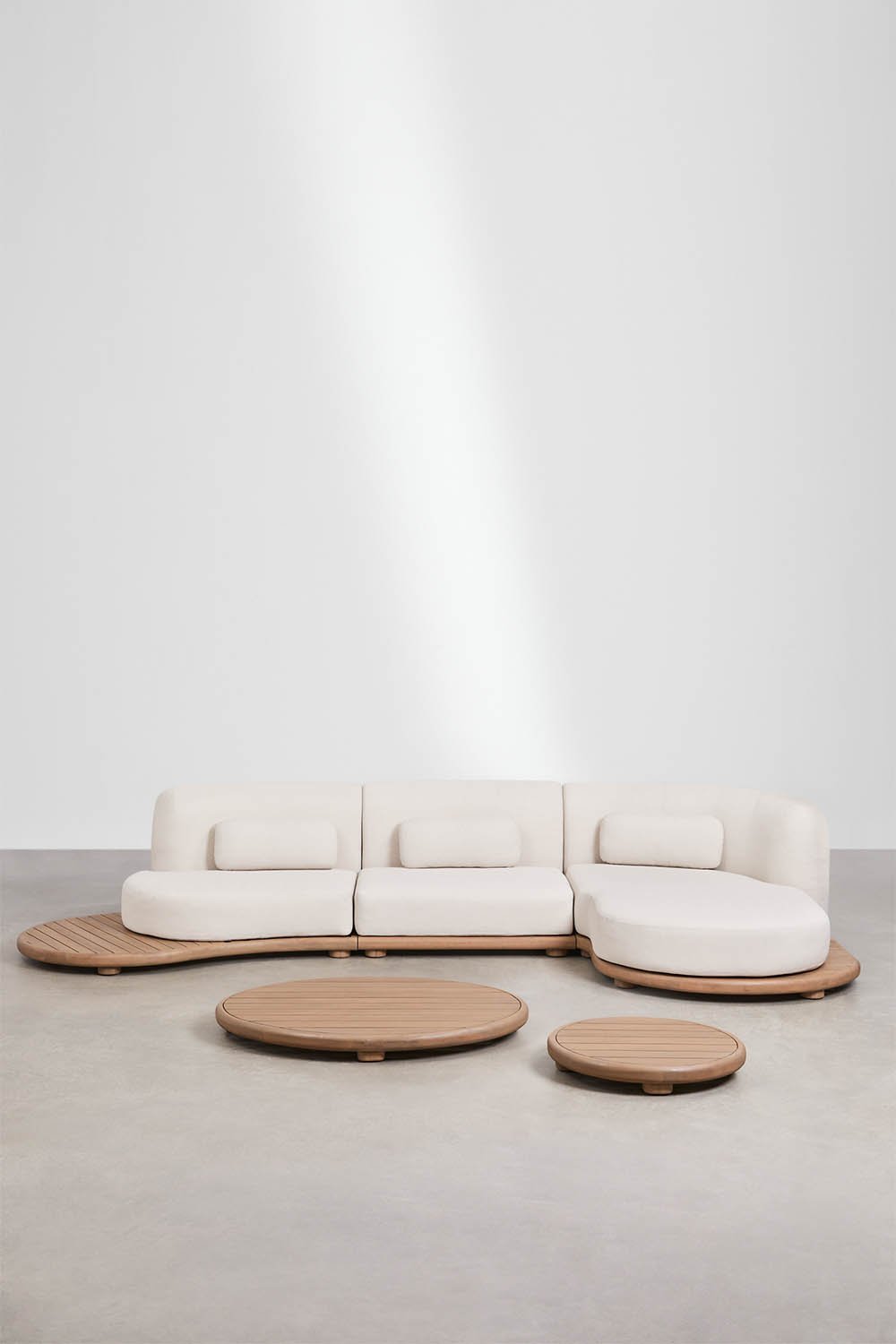 Garten-Set mit modularer 3-teiliger rechter Chaiselongue-Sofa und 2 Couchtischen aus Akazienholz Gerard, Galeriebild 3