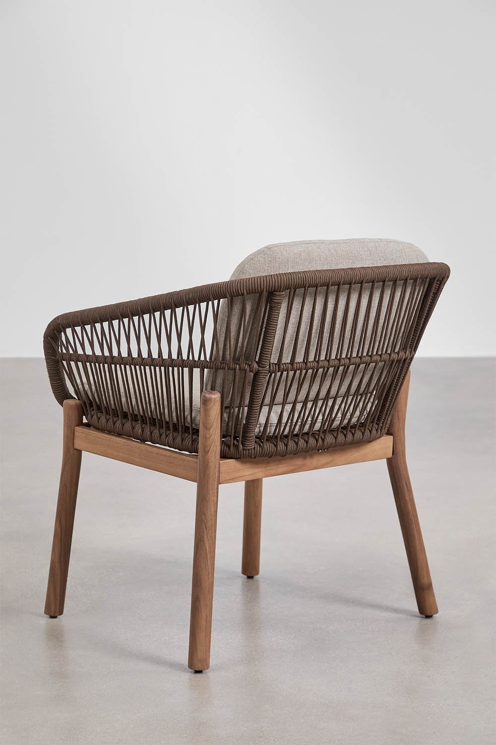 Rechteckiger ausziehbarer Esstisch 250-310x105 cm Duala und 8 Gartenstühle aus Akazienholz und geflochtener Karvia-Schnur, Galeriebild 7