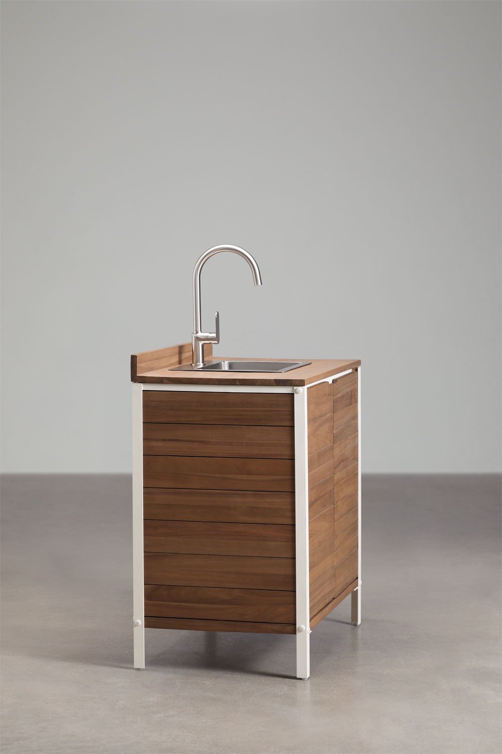 Außenküchen-Aufbewahrungsmodul mit Spüle aus Akazienholz und Aluminium Reggie, Galeriebild 2