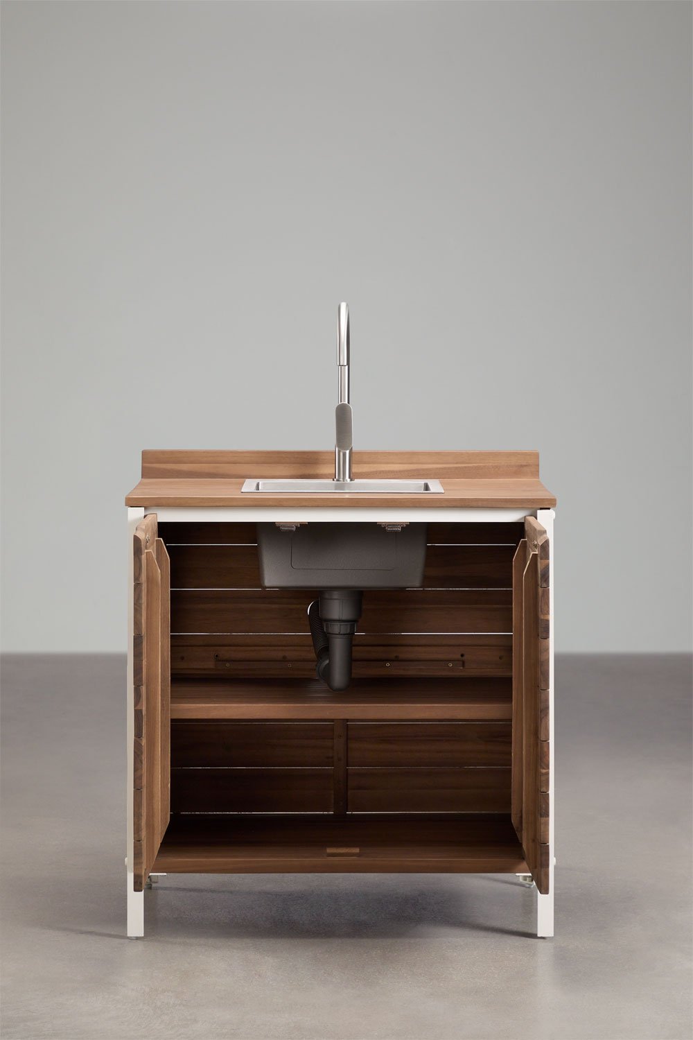 Außenküchen-Aufbewahrungsmodul mit Spüle aus Akazienholz und Aluminium Reggie, Galeriebild 3