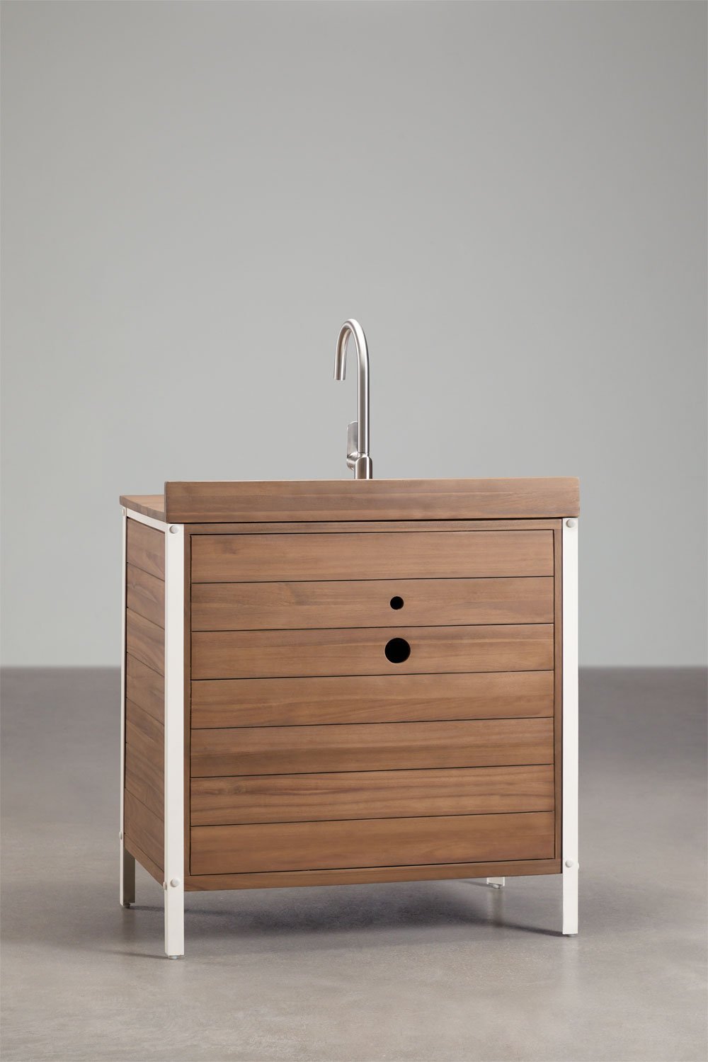 Außenküchen-Aufbewahrungsmodul mit Spüle aus Akazienholz und Aluminium Reggie, Galeriebild 4