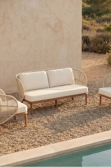 2-Sitzer Garten-Sofa aus Akazienholz und geflochtenem Seil Capri