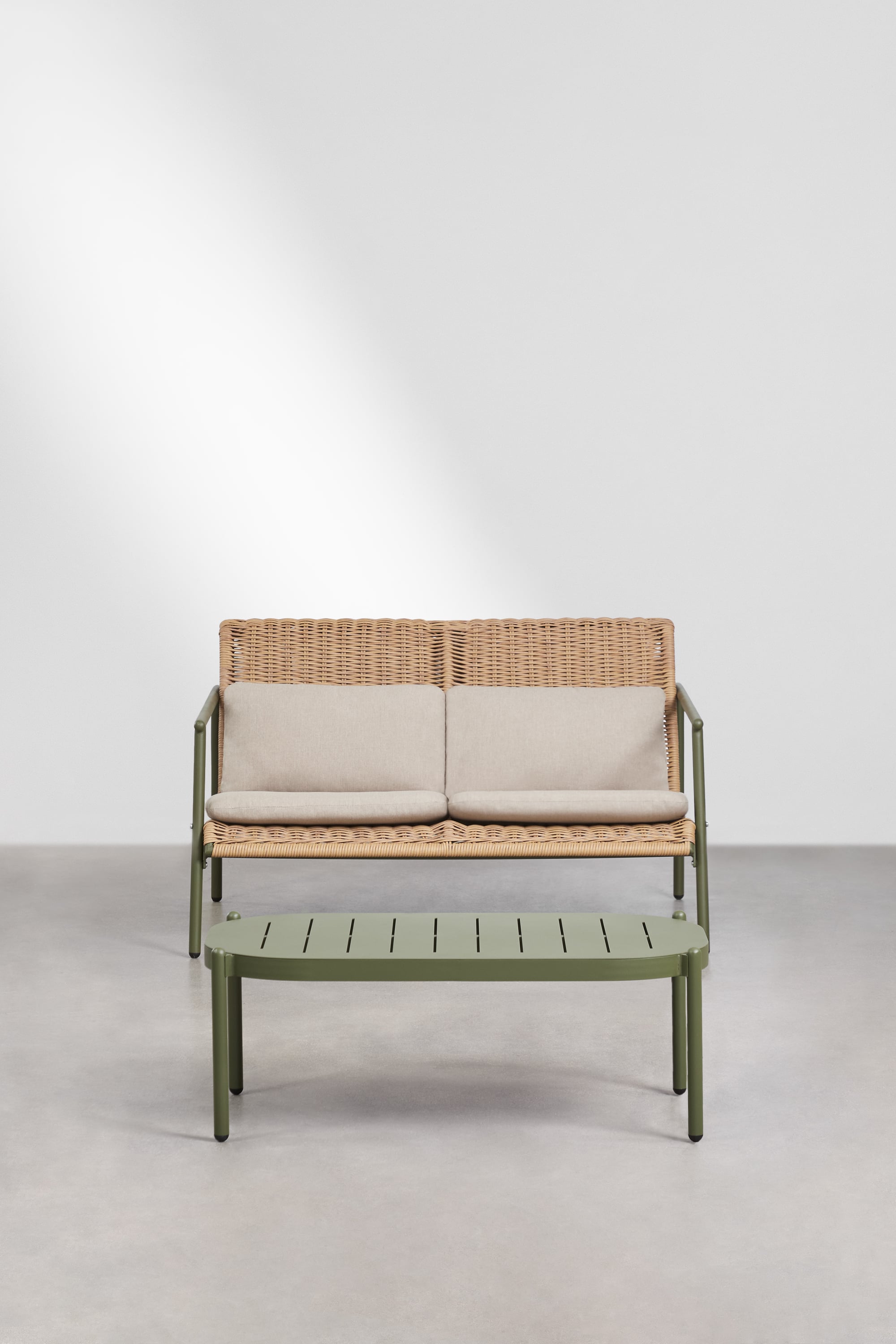 Gartenset mit 2-Sitzer-Sofa und Couchtisch aus Aluminium und synthetischem Rattan Duroli, Galeriebild 3