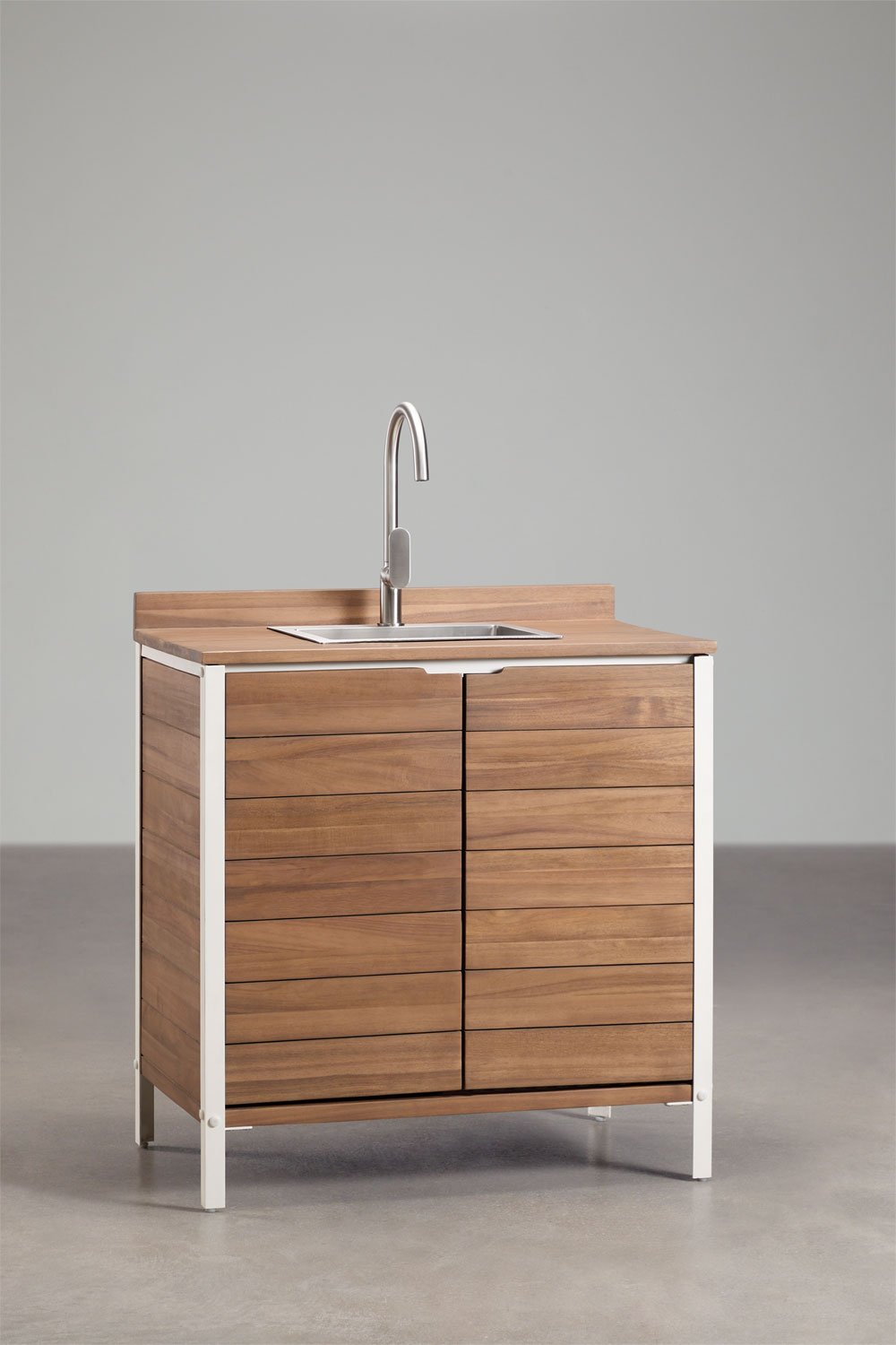 Modulare Outdoor-Küche mit 6 Teilen, Spüle und Stauraum aus Akazienholz Reggie, Galeriebild 7