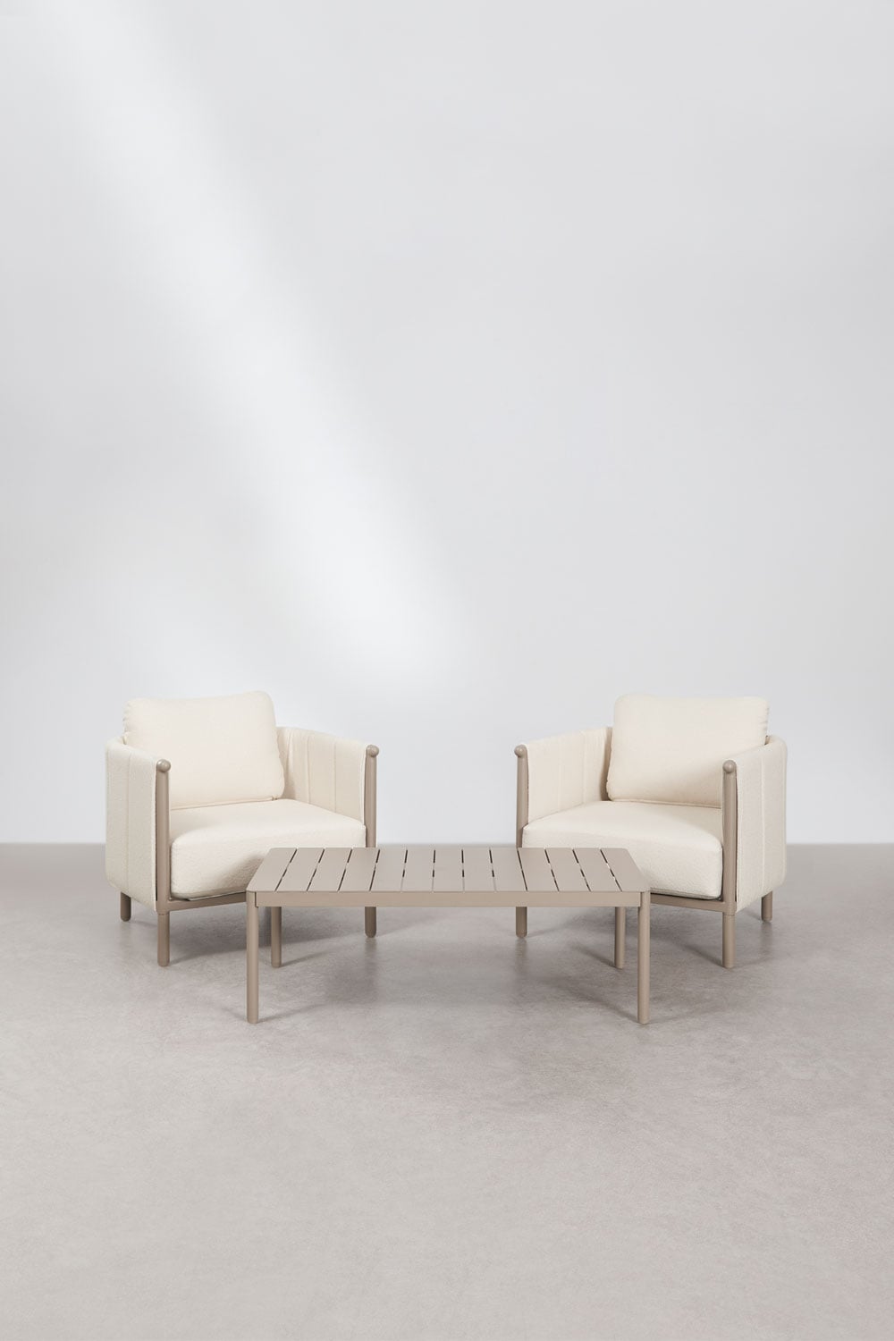 Boleni Garten-Set mit 2 Bouclé-Sesseln und Aluminium-Couchtisch, Galeriebild 1