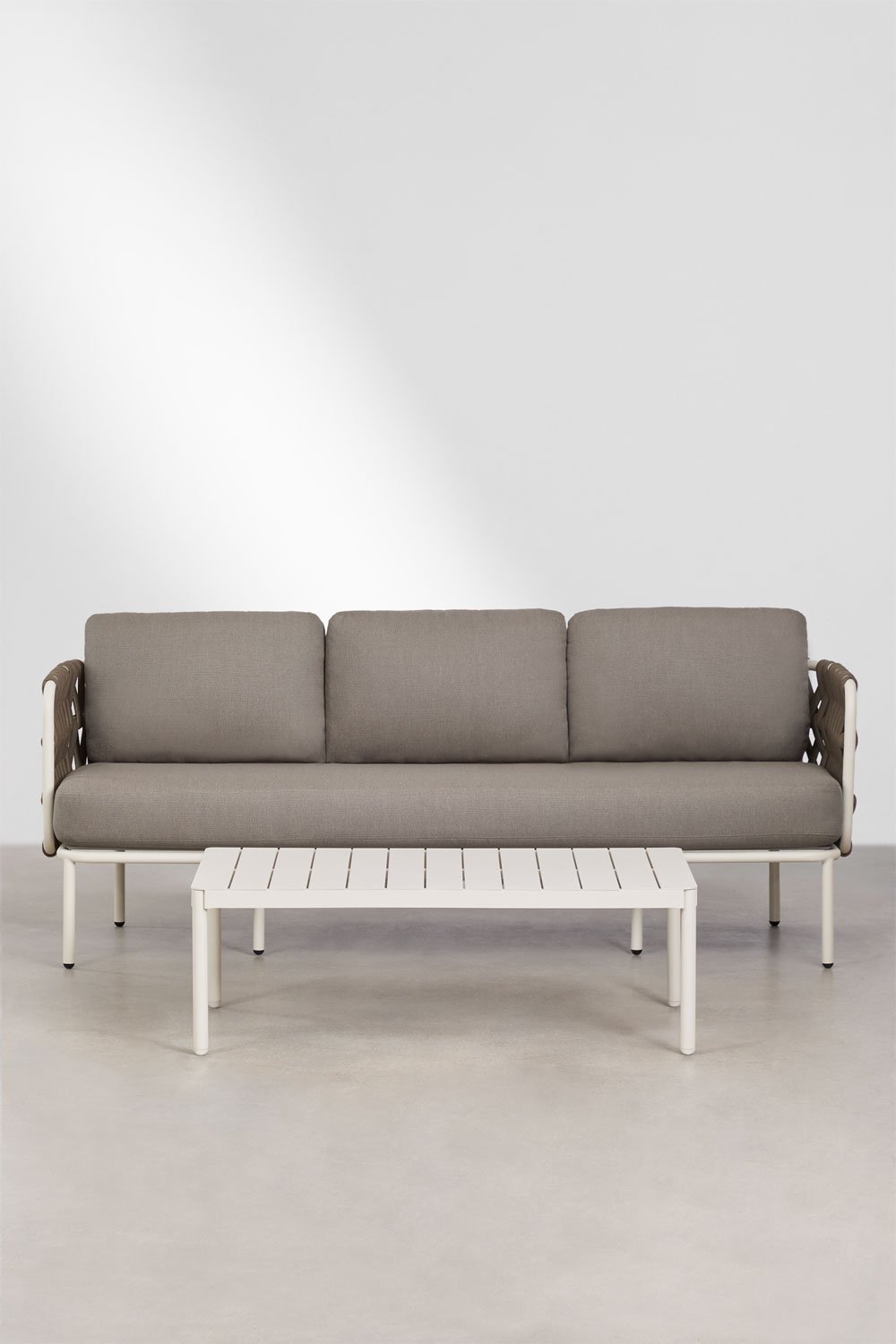 Gartenset mit 3-Sitzer-Sofa aus geflochtener Tevary-Schnur und Aluminium-Couchtisch Boleni, Galeriebild 3