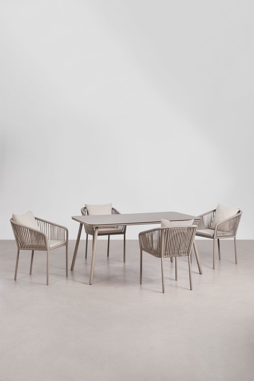 Rechteckiger Esstisch-Set 160x90 cm und 4 Esszimmerstühle aus geflochtener Schnur Arhiza Classic, Galeriebild 1