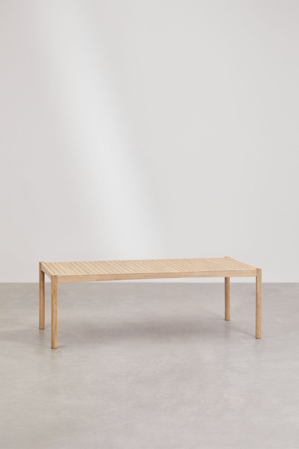Set aus rechteckigem Tisch 220x100 cm und 8 Esszimmerstühlen aus Akazienholz und geflochtener Schnur Karvia, Galeriebild 3