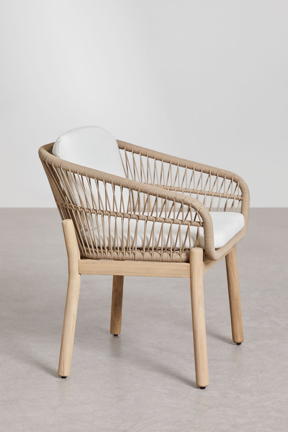 Set aus rechteckigem Tisch 220x100 cm und 8 Esszimmerstühlen aus Akazienholz und geflochtener Schnur Karvia, Galeriebild 7