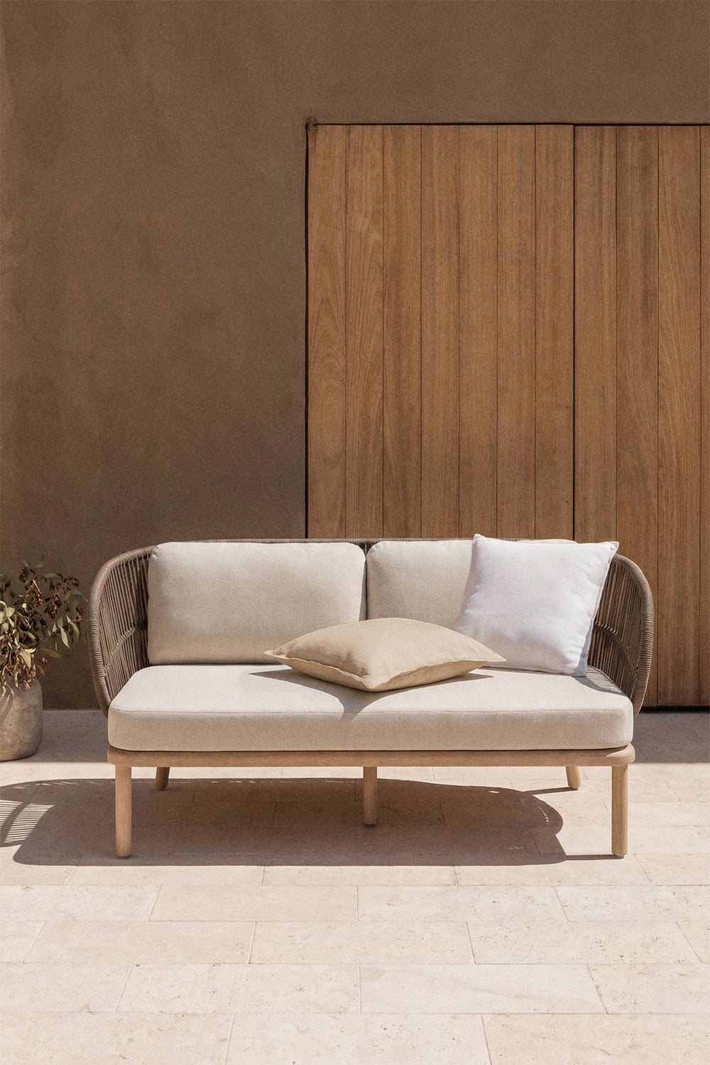 2-Sitzer Garten-Sofa aus Akazienholz und geflochtenem Seil Capri, Galeriebild 1