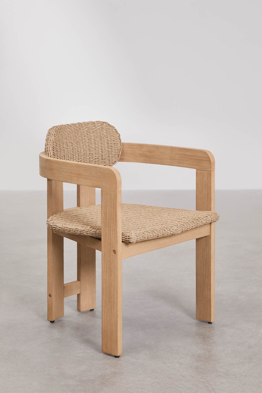 Set aus rechteckigem Tisch 200x100 cm Dubai und 8 Gartenstühlen aus Akazienholz und synthetischem Rattan Ginara, Galeriebild 7