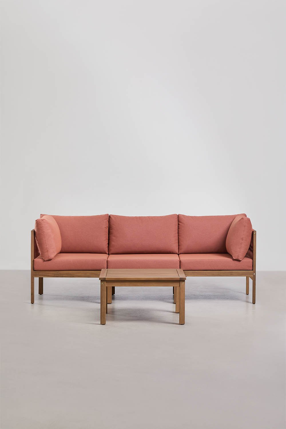 Wohnzimmer-Set mit 3-teiliger modularer Sofagarnitur mit Armlehnen und Couchtisch aus Akazienholz Branson, Galeriebild 3