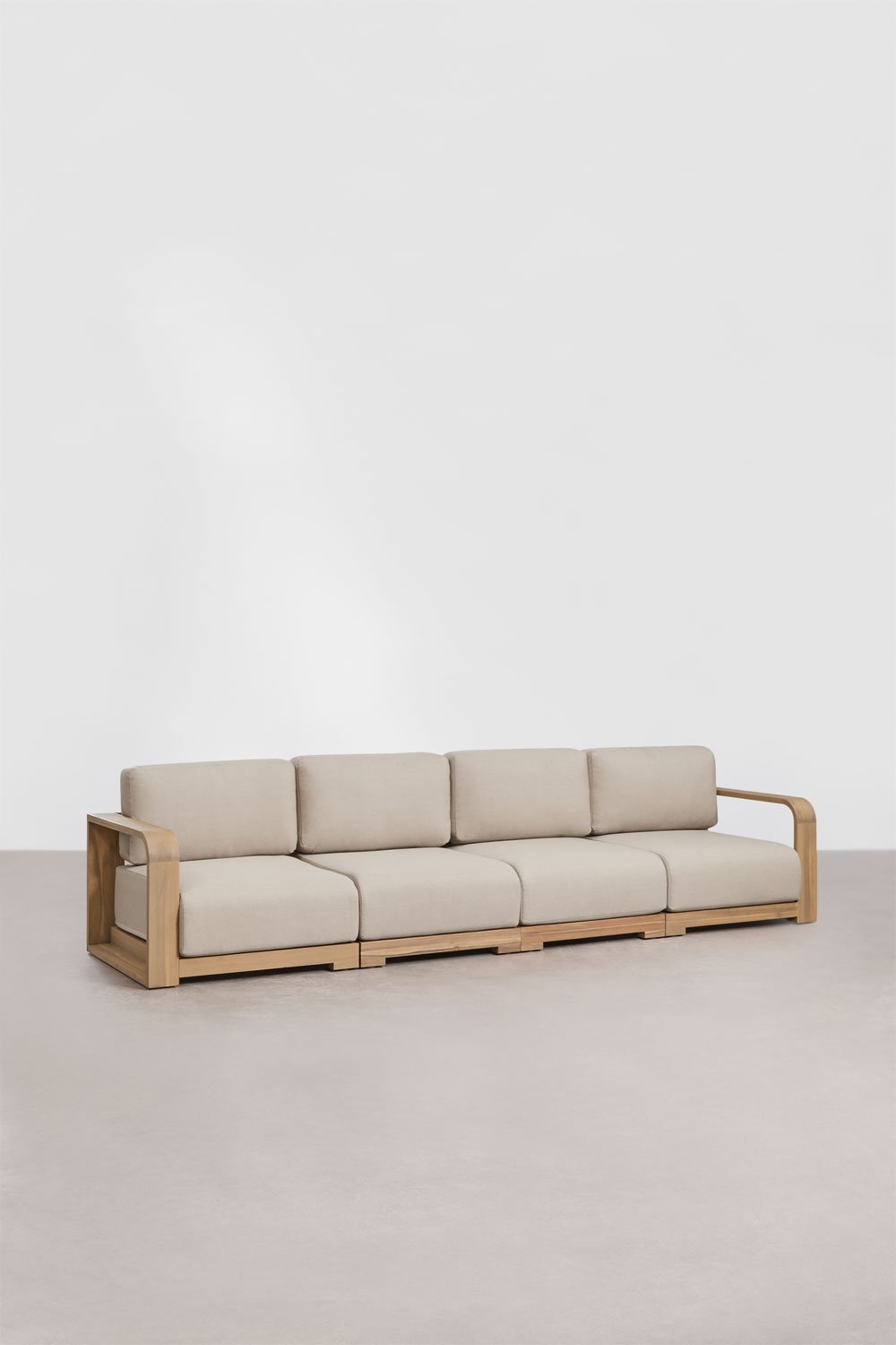 4-teiliges modulares Gartensofa mit Armlehnen aus Akazienholz Brivori, Galeriebild 3