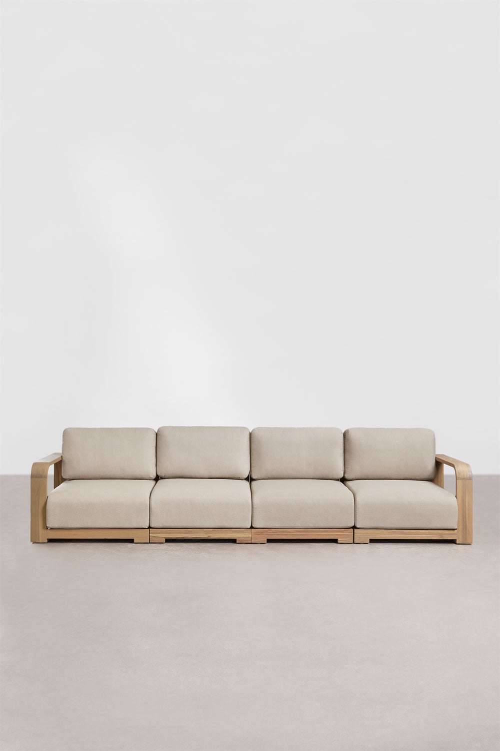 4-teiliges modulares Gartensofa mit Armlehnen aus Akazienholz Brivori, Galeriebild 5