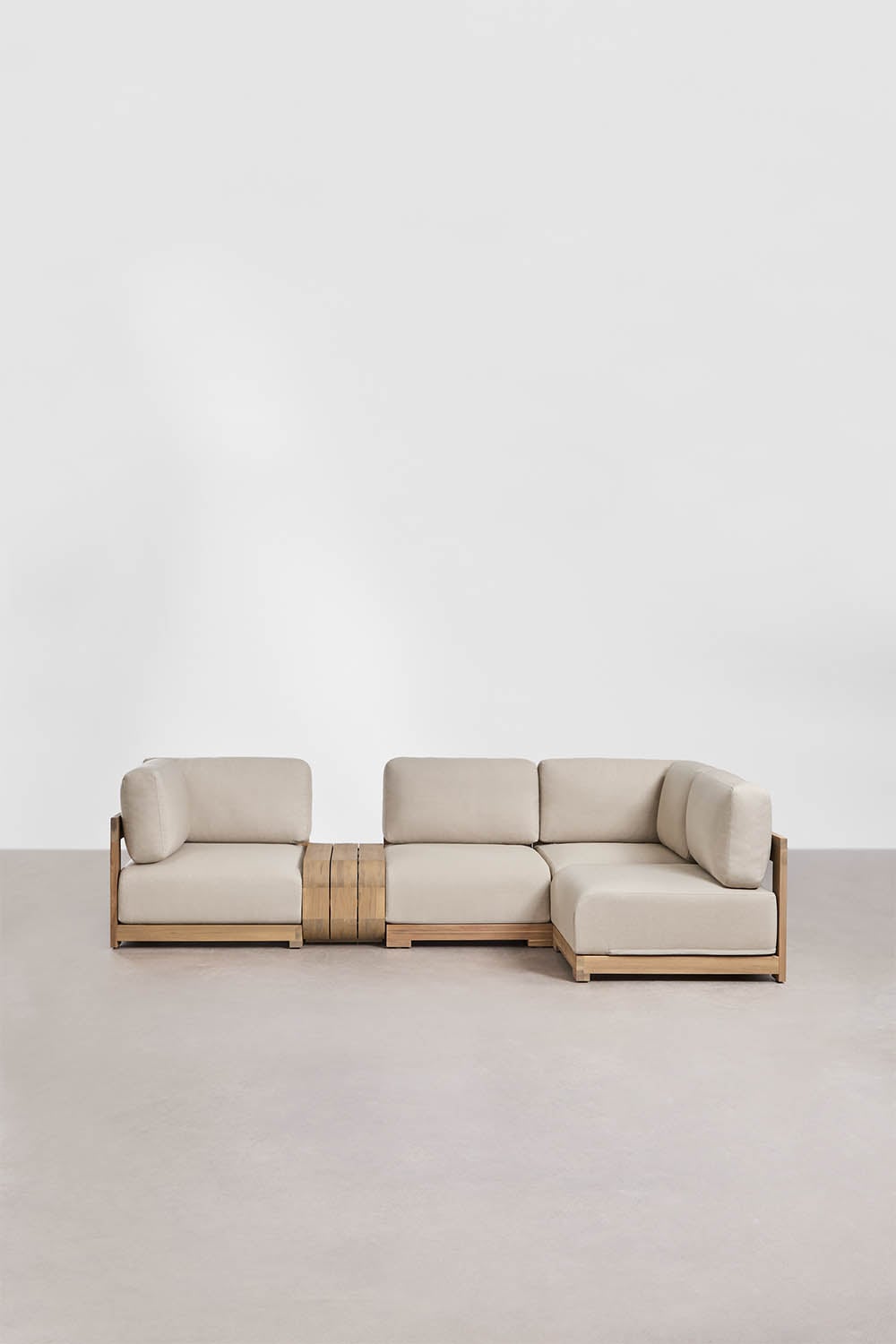 Modulares Garten-Ecksofa aus 4 Teilen mit Beistelltisch aus Akazienholz Brivori, Galeriebild 5