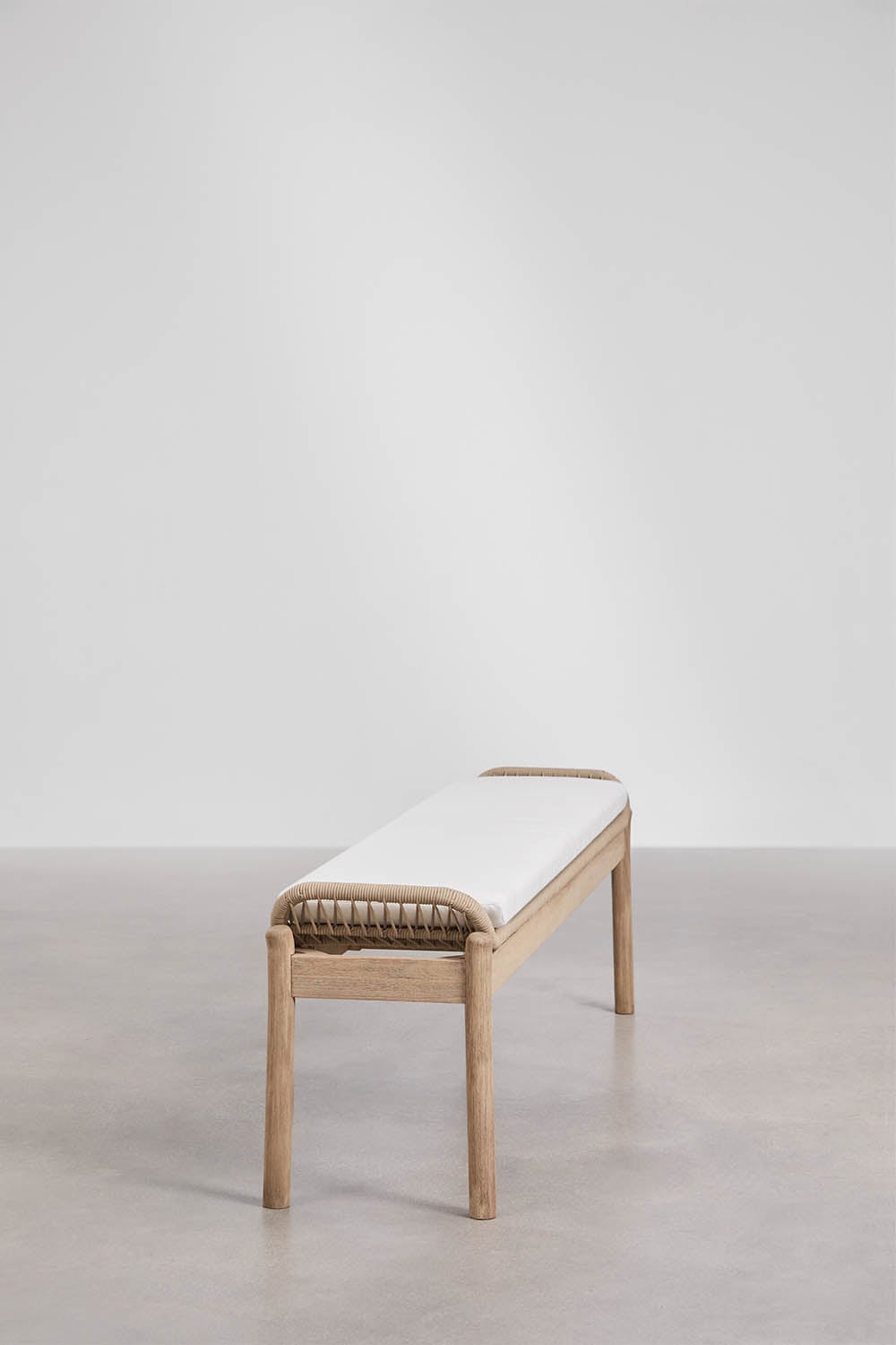 Rechteckiger Tisch-Set 180x90 cm und 2 Gartenbänke aus Akazienholz und geflochtener Schnur Karvia, Galeriebild 8