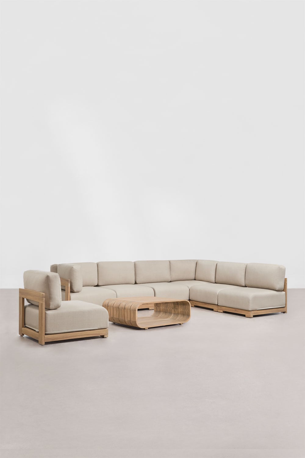 6-teiliges Garten-Set mit modularer Ecksofa, Sessel und Couchtisch aus Akazienholz Brivori, Galeriebild 3