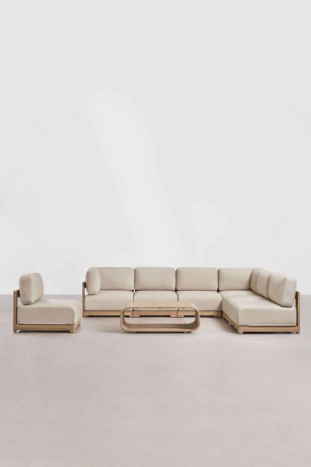 6-teiliges Garten-Set mit modularer Ecksofa, Sessel und Couchtisch aus Akazienholz Brivori, Galeriebild 5