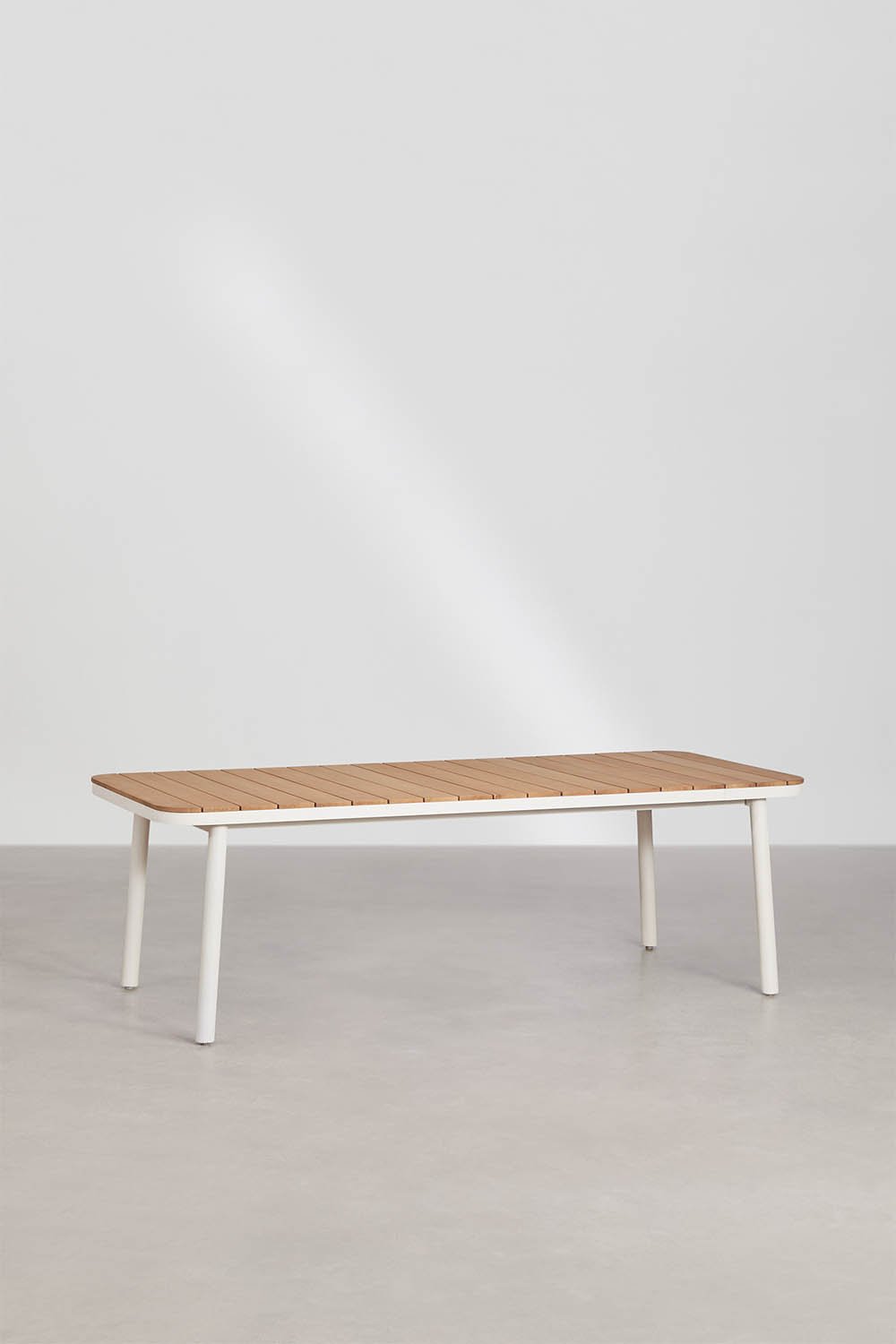 Rechteckiger ausziehbarer Esstisch 240-300x100 cm aus Mareiran-Aluminium und 8 stapelbare Gartenstühle aus Tossa-Stahl, Galeriebild 3